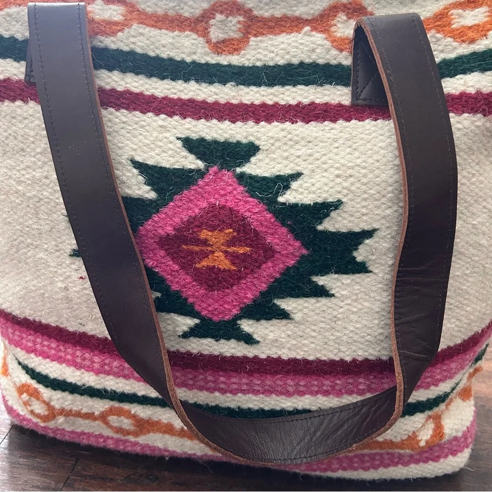 Rare Scully Wool Tote‎ Handbag Multicolor Deer XL Aztec Southwest Weekender